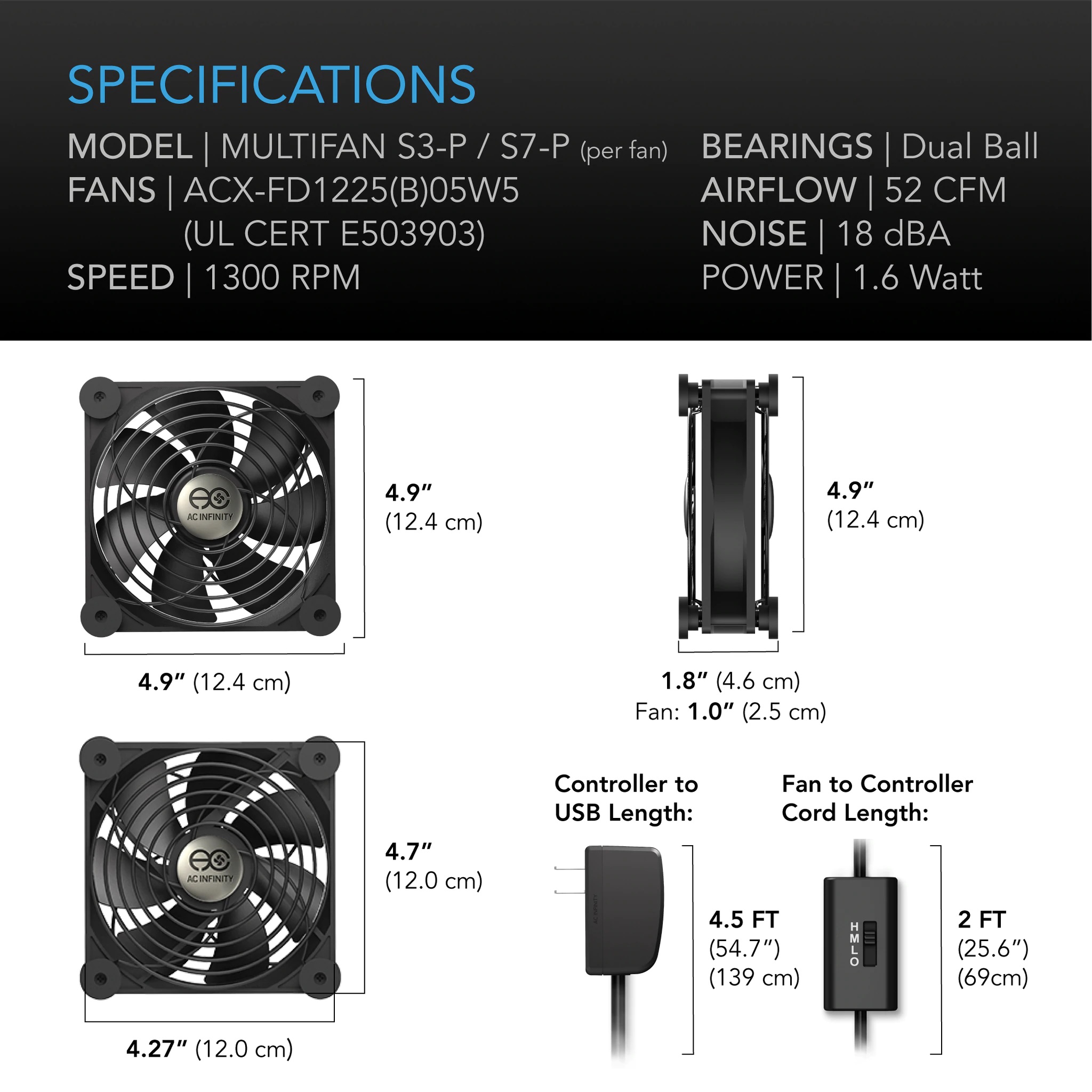 AC INFINITY AC POWERED 120MM DUAL FAN /W SPEED CONTROL Lin Haw